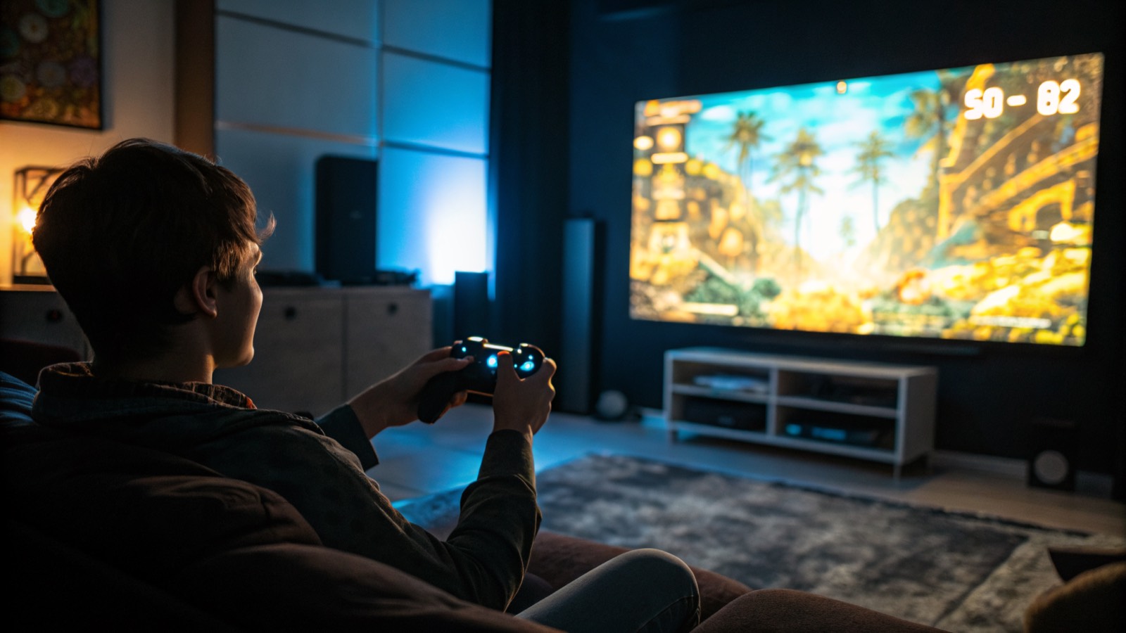 Session de gaming sur écran géant